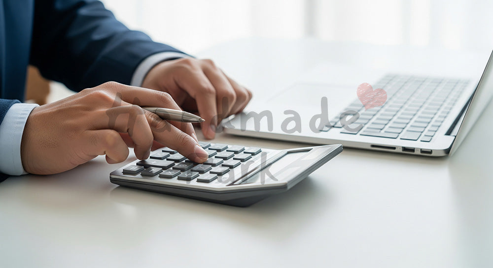 フリー素材 無料 写真|日本人の手元 電卓とPC作業 余白あり|ブログやコラムの差し込みに使いやすい