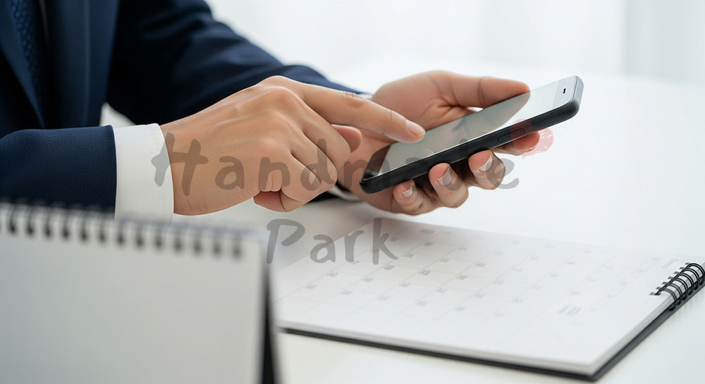 フリー素材 無料 写真|日本人の手元 スケジュール確認 スマホ操作|SNS投稿・バナー向けイメージ写真