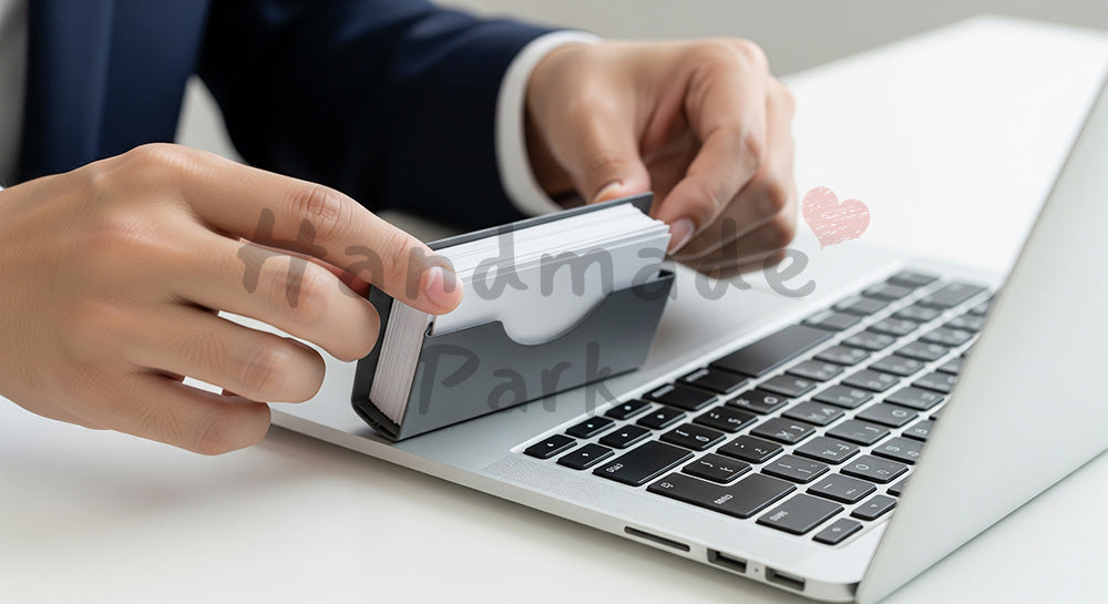 フリー素材 無料 写真|日本人の手元 名刺準備 ビジネスシーン 余白|商品ページの挿し絵に便利な余白背景