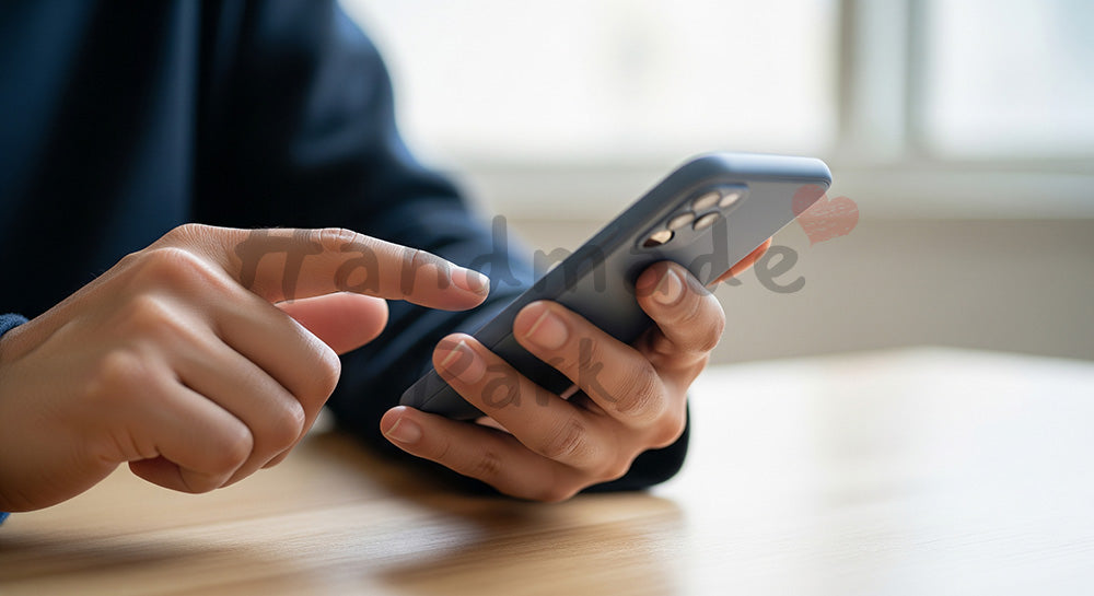 フリー素材 無料 写真|日本人の手元 片手スマホ入力 余白|SNS投稿・バナー向けイメージ写真