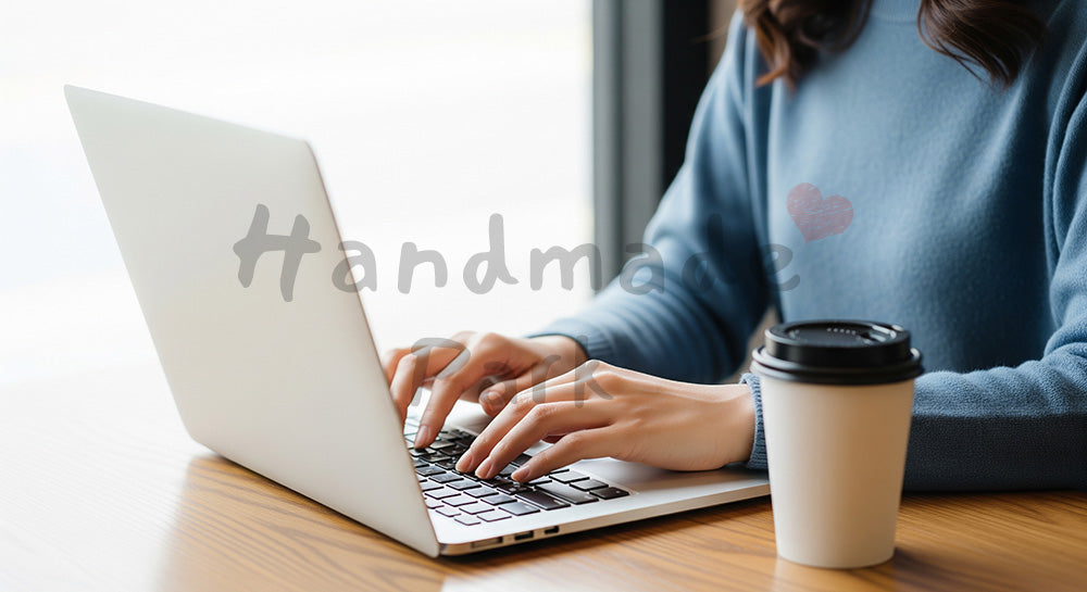 フリー素材 無料 写真|20代日本人女性の手元 カフェでPC作業 余白|作品紹介・告知に使える写真素材