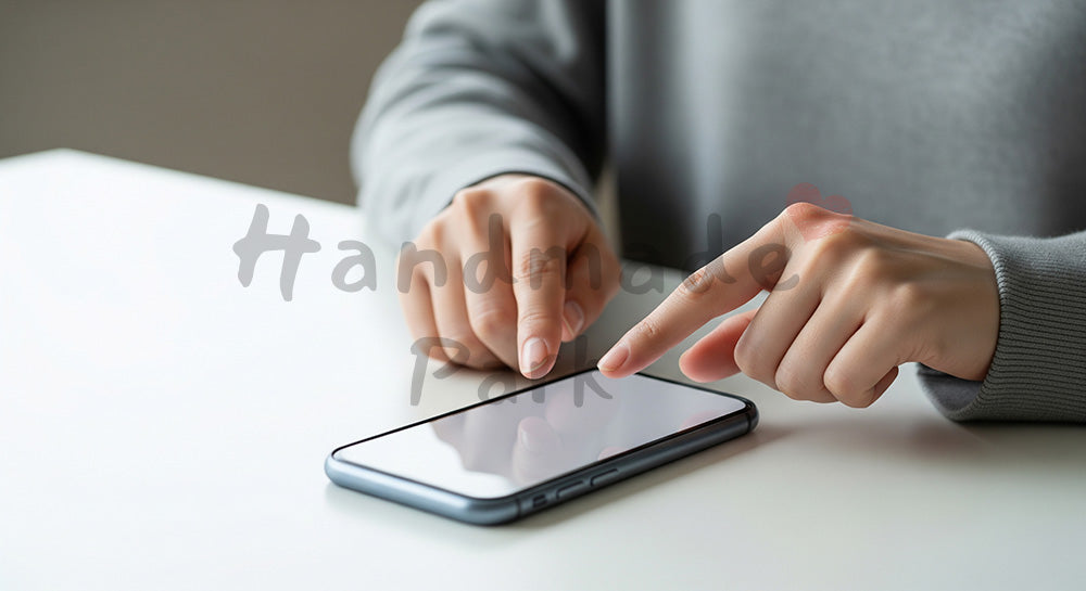 フリー素材 無料 写真|20代日本人女性の手元 スマホ長押し操作 無地画面|SNS投稿・バナー向けイメージ写真