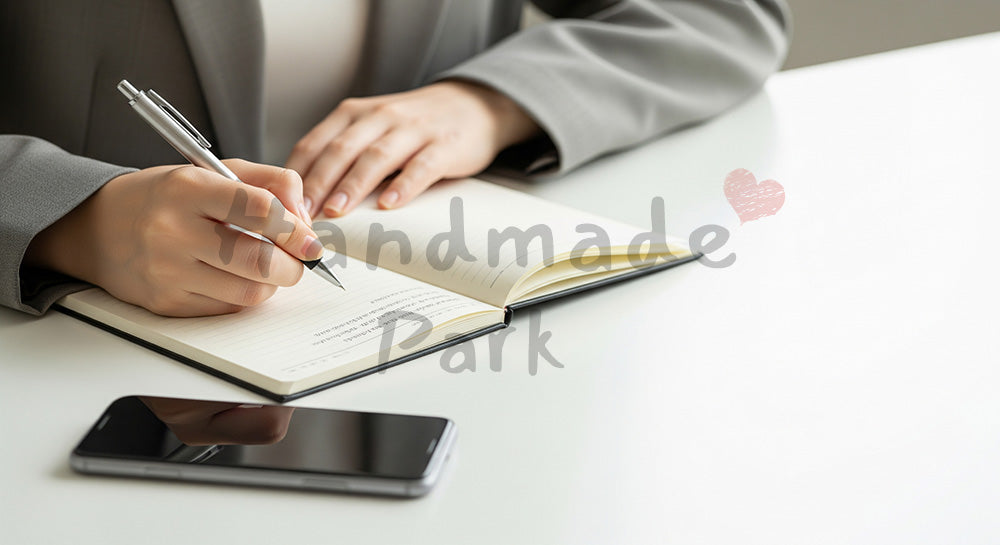 フリー素材 無料 写真|20代日本人女性の手元 メモ書きとスマホ 余白|SNS投稿・バナー向けイメージ写真