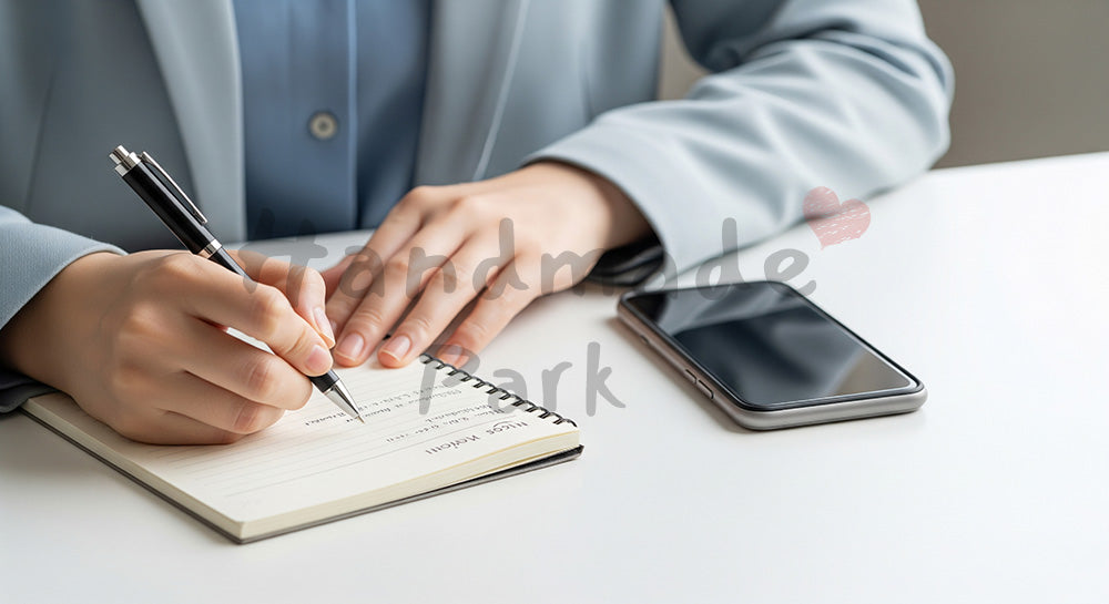 フリー素材 無料 写真|20代日本人女性の手元 メモ書きとスマホ 余白|ブログやコラムの差し込みに使いやすい