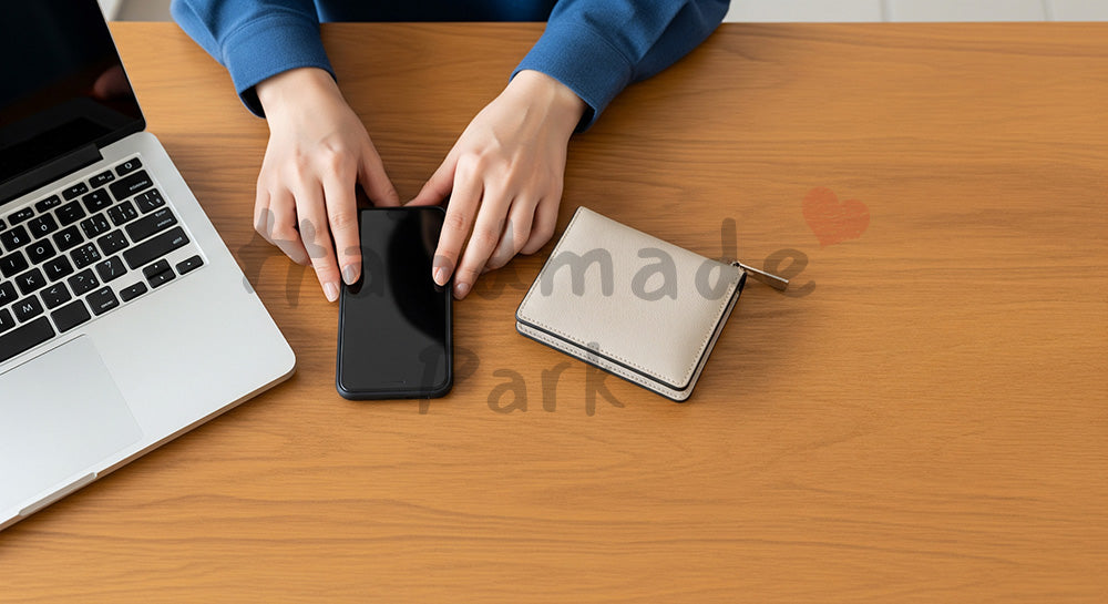 フリー素材 無料 写真|20代日本人女性の手元 カフェ俯瞰 スマホを取る瞬間|SNS投稿・バナー向けイメージ写真