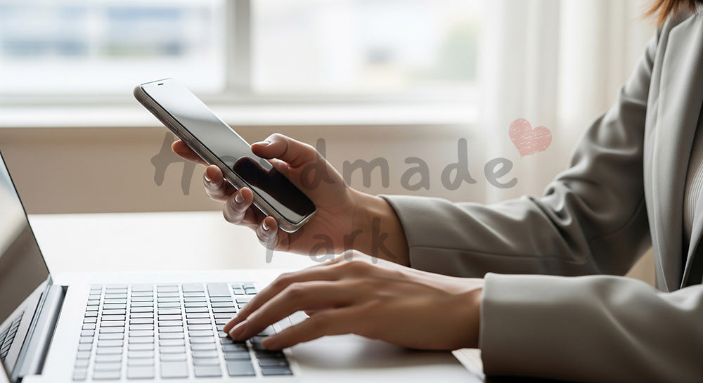フリー素材 無料 写真|20代日本人女性の手元 スマホ確認しながらタイピング 窓辺|SNS投稿・バナー向けイメージ写真
