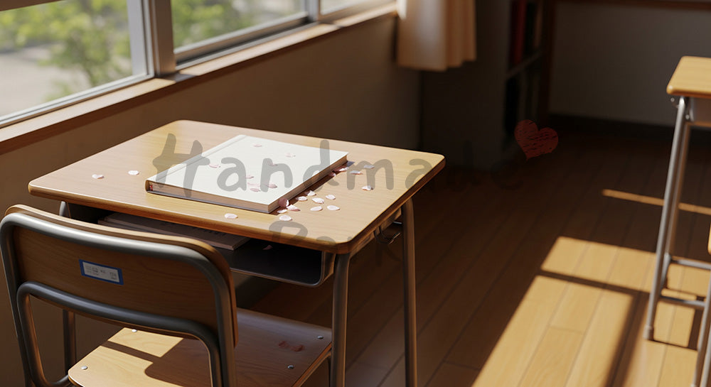 フリー素材 無料 写真|卒業 春の教室と机上の思い出アイテム 余白|余白を活かしたアイキャッチ