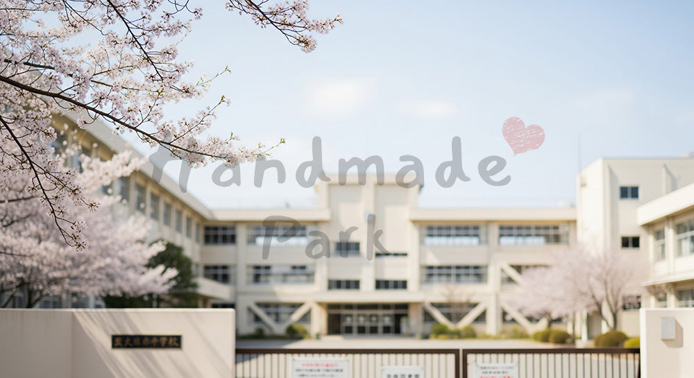 フリー素材 無料 写真|特定不可の校舎と桜 卒業告知向け余白|テキストを載せやすい余白背景