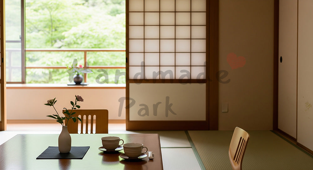 フリー素材 無料 写真|GW温泉旅行 和モダン客室と新緑 余白|文字入れしやすい余白あり