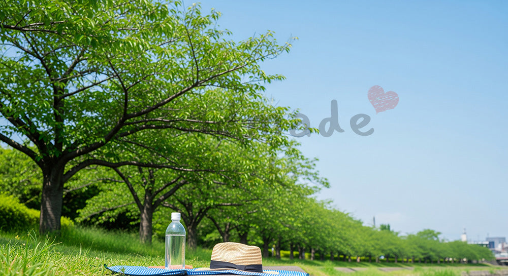 フリー素材 無料 写真|GW川沿い散歩 新緑と青空のアイキャッチ(余白あり)|特集ページの見出しに便利