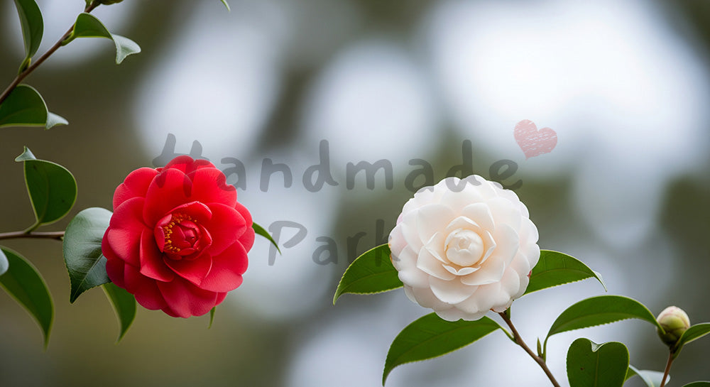 フリー素材 無料 写真|ツバキの花上品な和の庭木背景|SNS投稿に使えるナチュラルな画像