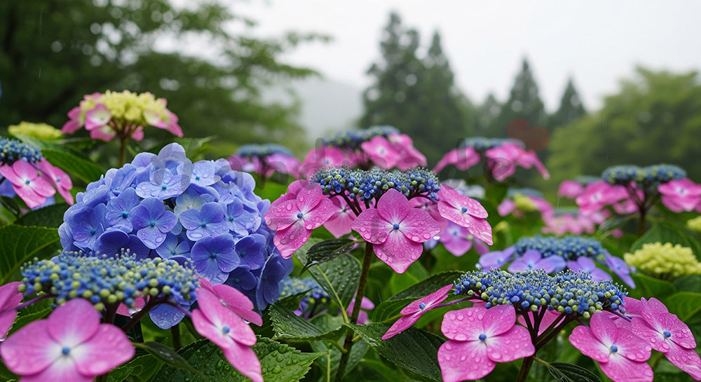 フリー素材 無料 写真|梅雨の庭木立と季節感の余白背景|SNS投稿に使えるナチュラルな画像