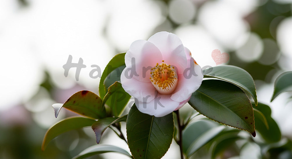 フリー素材 無料 写真|サザンカの花冬のやさしい余白背景|作品紹介に使えるナチュラルな画像