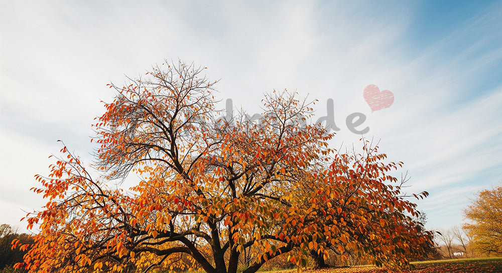 フリー素材 無料 写真|柿の木の落ち葉秋の季節感と余白|チラシ・POPに使えるナチュラルな画像