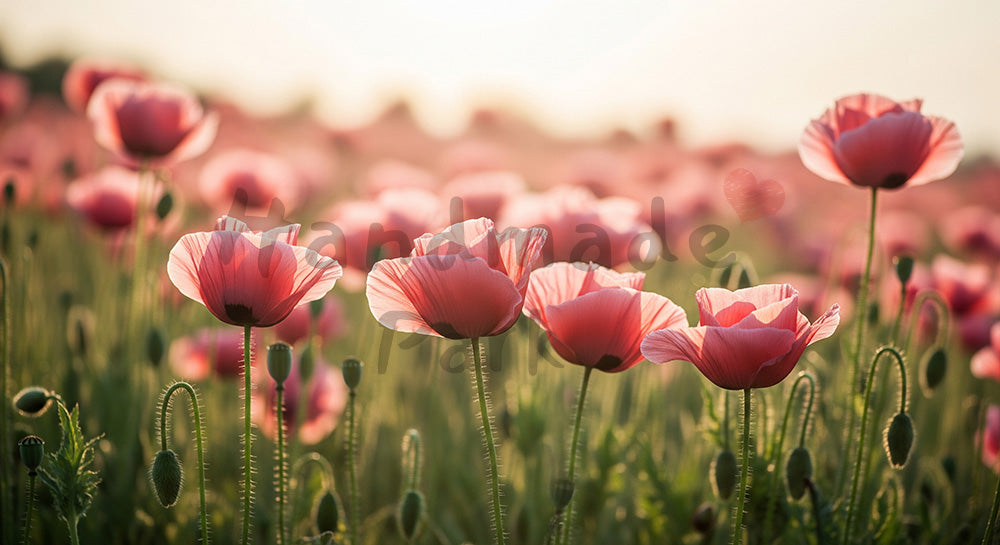 フリー素材 無料 写真|光に透けるポピーの草地大きなボケ余白|商品ページに使えるナチュラルな画像