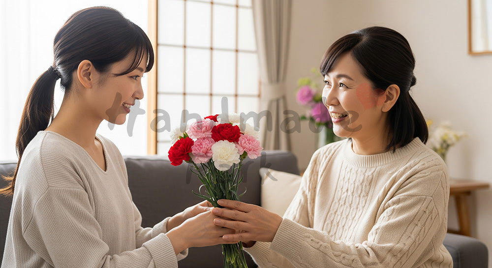 フリー素材 無料 写真|母の日 温かい 花束を受け取る手元のアップ|SNS投稿のアイキャッチ向け
