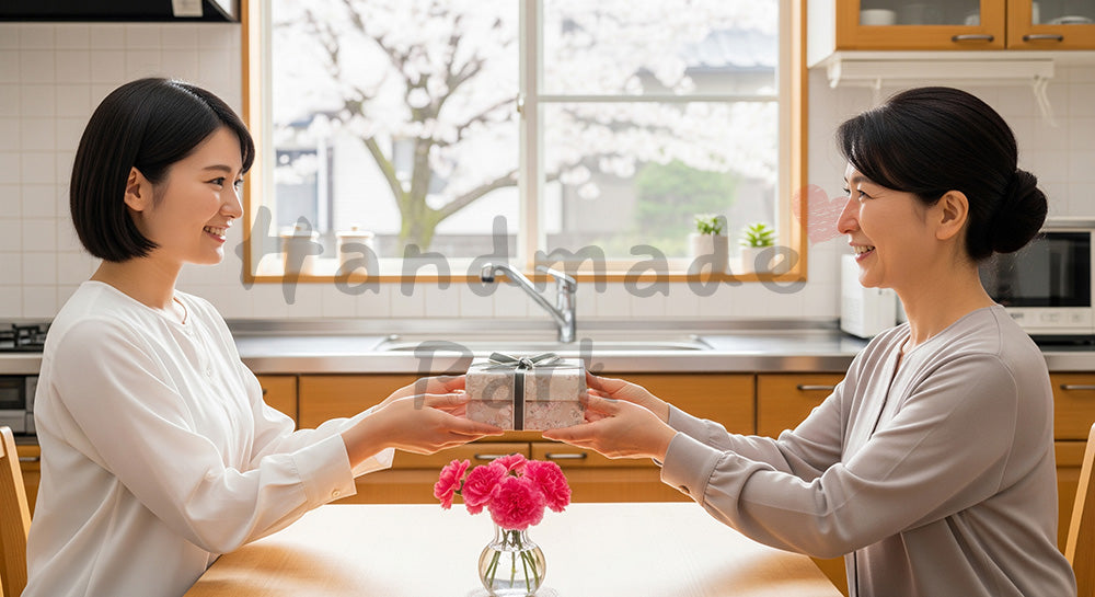 フリー素材 無料 写真|母の日 やさしい キッチンで渡す小さなギフト|LP・バナーに使える素材