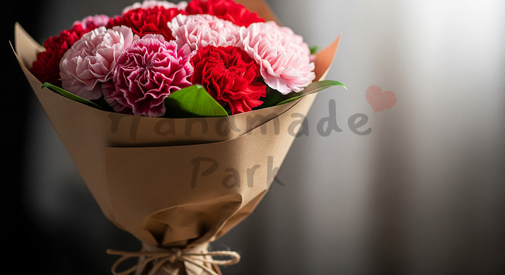 フリー素材 無料 写真|母の日 クラフト紙の花束アップと余白|文字入れしやすい余白あり