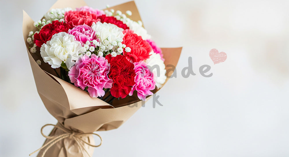 フリー素材 無料 写真|母の日 ミニマルな クラフト紙の花束アップと余白|コピーを重ねやすい余白構図