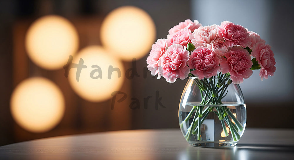 フリー素材 無料 写真|母の日 上品 花瓶の花とやさしい玉ボケ背景|コピーを載せやすい構図