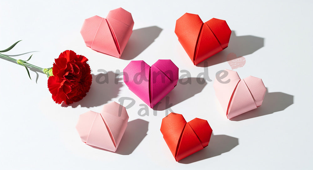 フリー素材 無料 写真|母の日 紙ハートとカーネーションのシンプル背景|記事・スライドの差し込みに