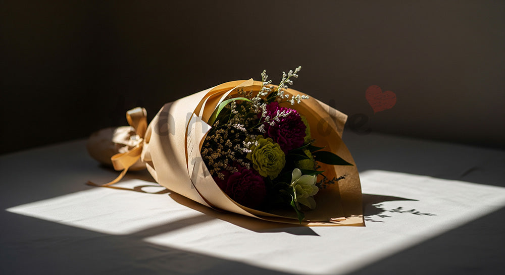 フリー素材 無料 写真|母の日 クラフト紙の質感と花束の静物|記事・スライドの差し込みに