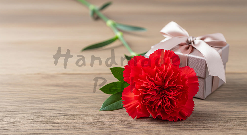 フリー素材 無料 写真|母の日 カーネーション1輪と小さな贈り物|LP・バナーに使える素材
