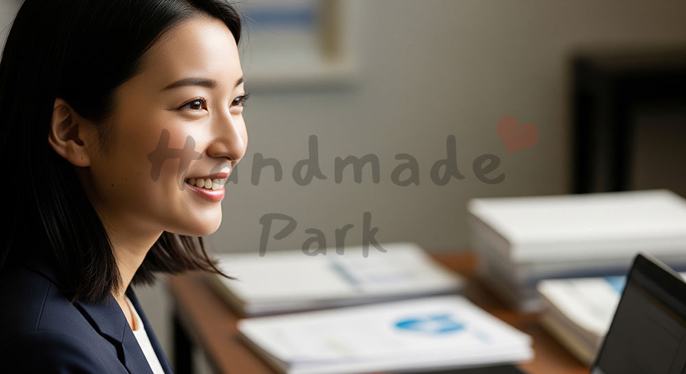 フリー素材 無料 写真|採用向け 日本人若手女性営業の自然な笑顔ポートレート オフィス背景|SNS投稿のアイキャッチ画像向け