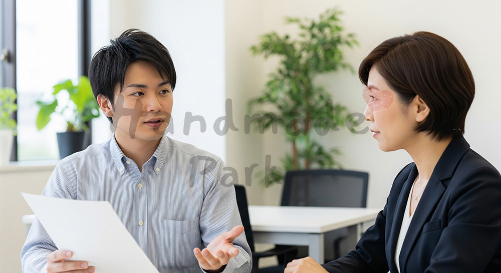 フリー素材 無料 写真|採用・育成向け 日本の営業が提案ロープレで練習する成長が伝わる写真|特集ページの見出しに便利
