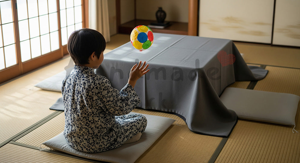 フリー素材 無料 写真｜背景素材和室で紙風船で遊ぶ日本の子ども、障子越しの光で柔らかくまとめた冬の室内遊び 写真背景