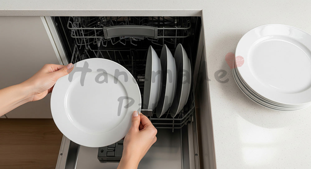 フリー素材 無料 写真｜食器を食洗機に入れる手元、無地食器とロゴがない家電