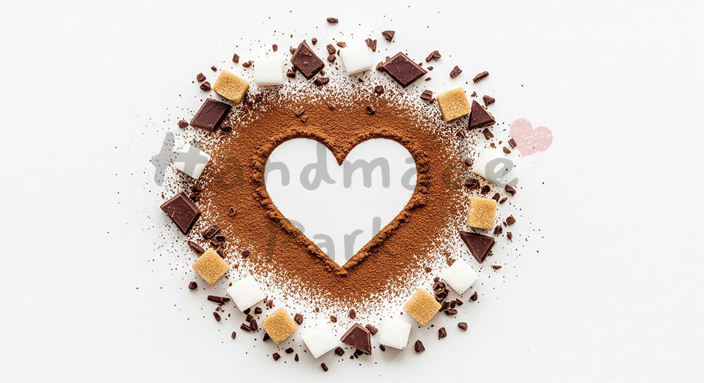 フリー素材 無料 写真｜背景素材ステンシル表現、ココアのハートとチョコ片の白バックグラウンドミニマル