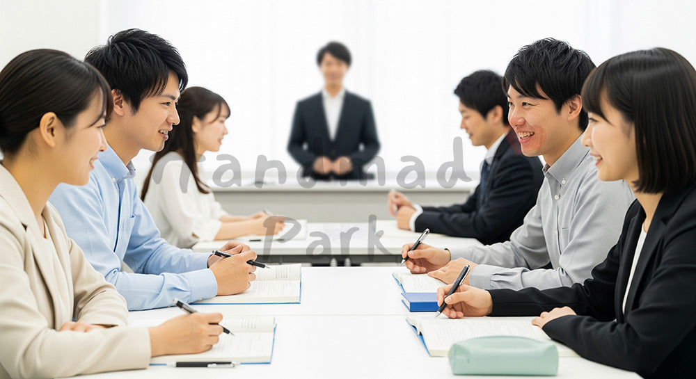フリー素材 無料 写真｜語学スクールで英会話のペアワークに取り組む日本人学習者たち（表現6）
