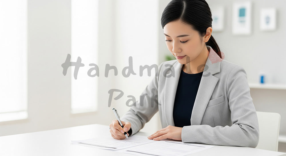 フリー素材 無料 写真｜健康診断の書類を書く日本人女性のヘルスケアシーン 背景素材