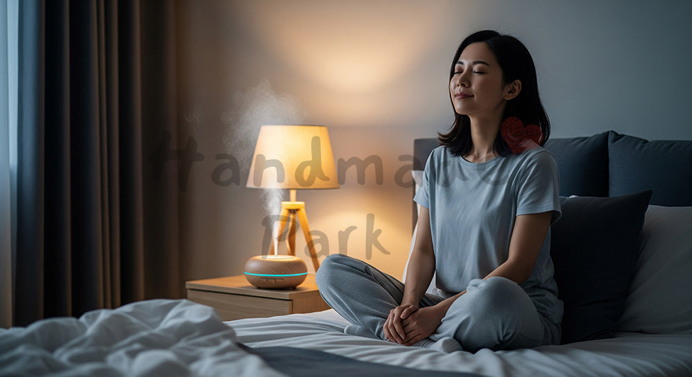 フリー素材 無料 写真｜アロマの香りを楽しむ日本人女性のリラックスシーン（表現1）