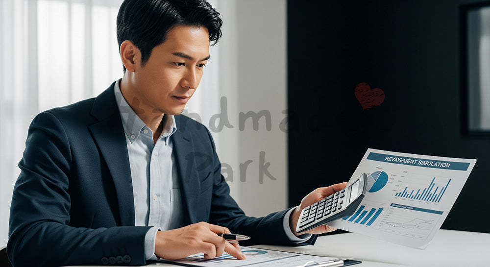 フリー素材 無料 写真｜住宅ローン返済計画を立てる日本人男性のライフプランニング コピースペースあり