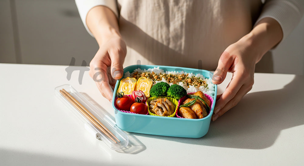 フリー素材 無料 写真｜高校生の子どものために彩りの良いお弁当を詰める日本人母親の手元シーン