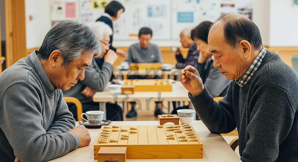 フリー素材 無料 写真｜地域交流スペースで将棋を指す日本人シニア男性たち（表現3）