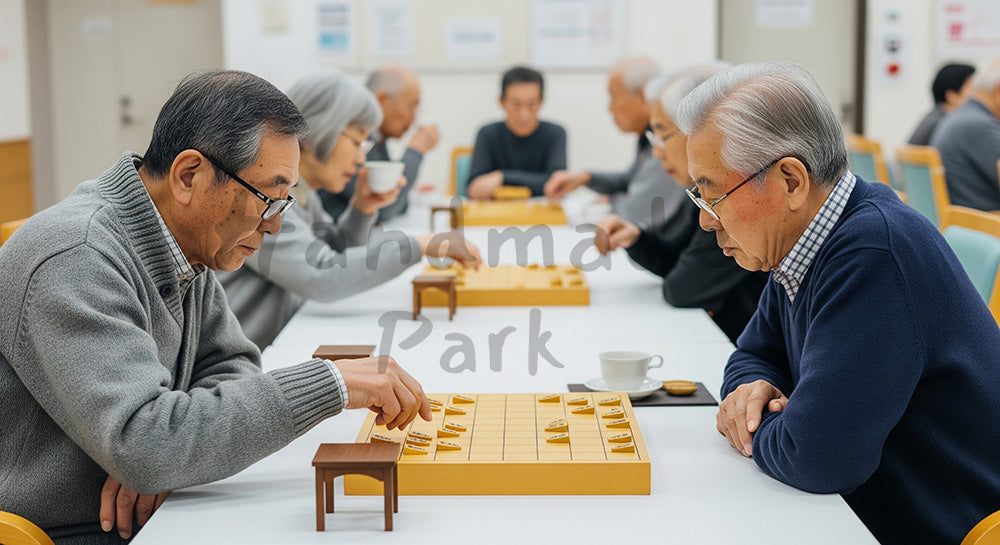 フリー素材 無料 写真｜地域交流スペースで将棋を指す日本人シニア男性たち