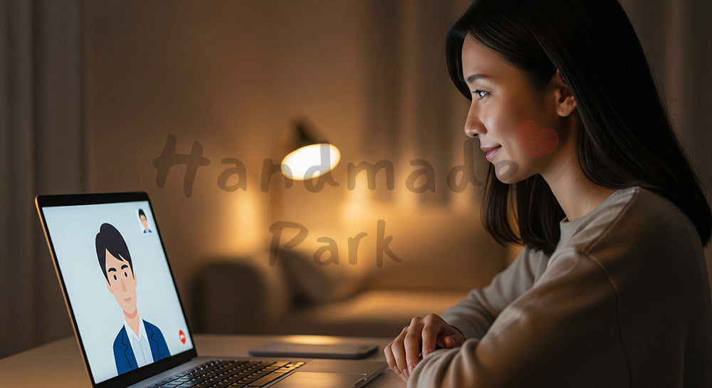 フリー素材 無料 写真｜ビデオ通話で遠距離恋愛のパートナーと話す日本人女性 背景素材
