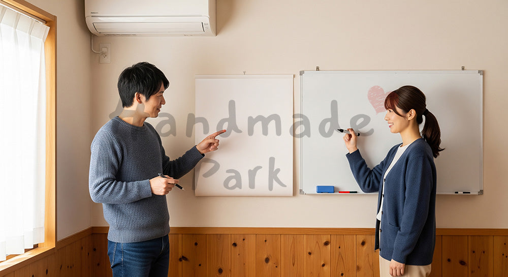 フリー素材 無料 写真｜カレンダーを見ながら将来の予定や家族計画を話し合う日本人カップル（表現2）
