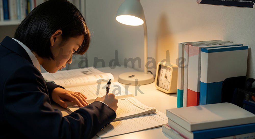 フリー素材 無料 写真｜自室のデスクで受験勉強に集中する日本人中学生の学習シーン（表現3）