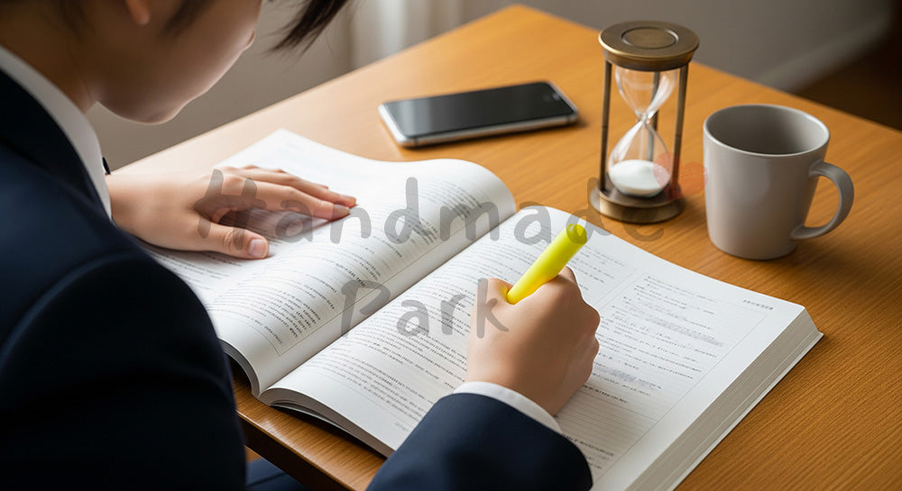 フリー素材 無料 写真｜英単語帳に蛍光ペンでマーキングする日本人高校生の英語学習シーン（表現1）