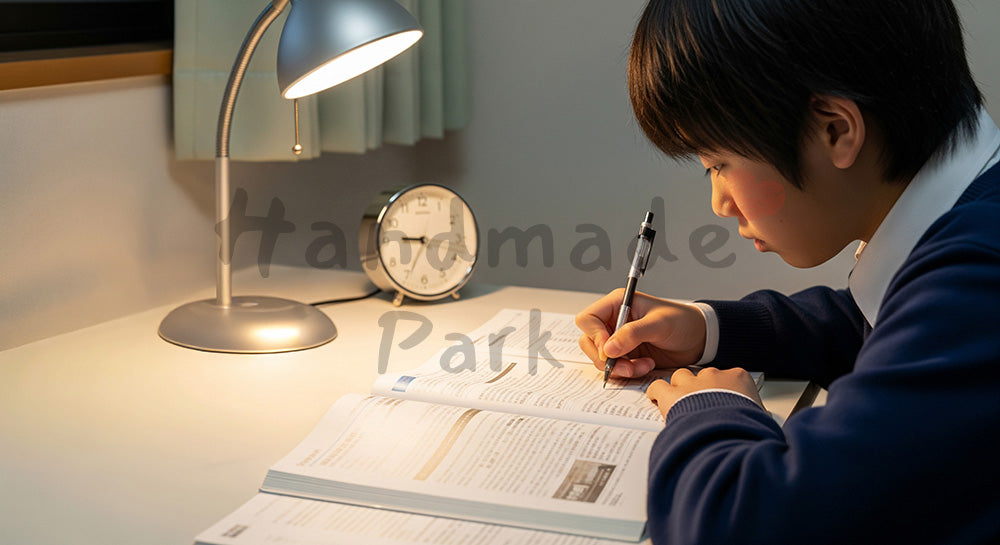 フリー素材 無料 写真｜自室のデスクで受験勉強に集中する日本人中学生の学習シーン