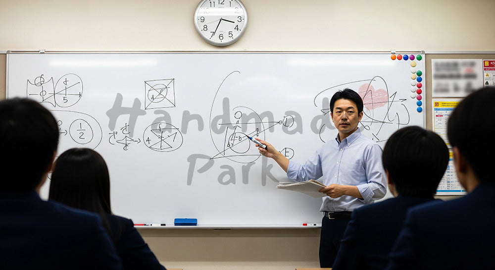 フリー素材 無料 写真｜ホワイトボードを使って授業をする日本人予備校講師と生徒の教室シーン 背景素材