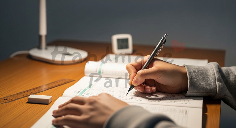 フリー素材 無料 写真｜数学ドリルに計算式を書き込む日本人学生の手元クローズアップ（表現2）