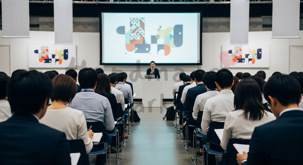 フリー素材 無料 写真｜セミナーで講演を聞きながらメモを取る日本人参加者の学びのシーン 余白あり