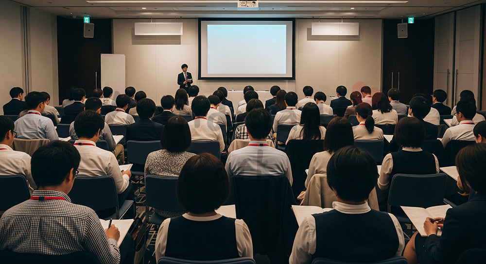 フリー素材 無料 写真|セミナーで講演を聞きながらメモを取る日本人参加者の学びのシーン 写真背景