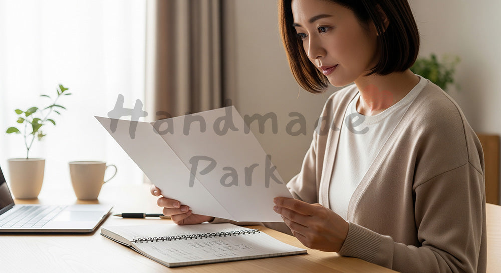 フリー素材 無料 写真|住宅ローンの情報を調べる日本人女性の家計見直しシーン 背景素材