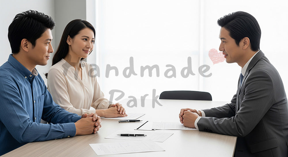 フリー素材 無料 写真｜ファイナンシャルプランナーに家計相談をする日本人夫婦 背景素材